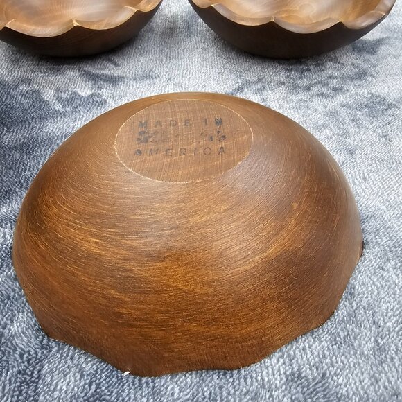 Vintage Woodcraftery wooden bowl set 1 large 7 small scalloped edges MCM - Picture 10 of 15